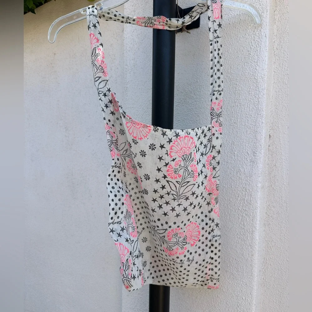 Free People White Shoulder Bag with Pink Floral Print